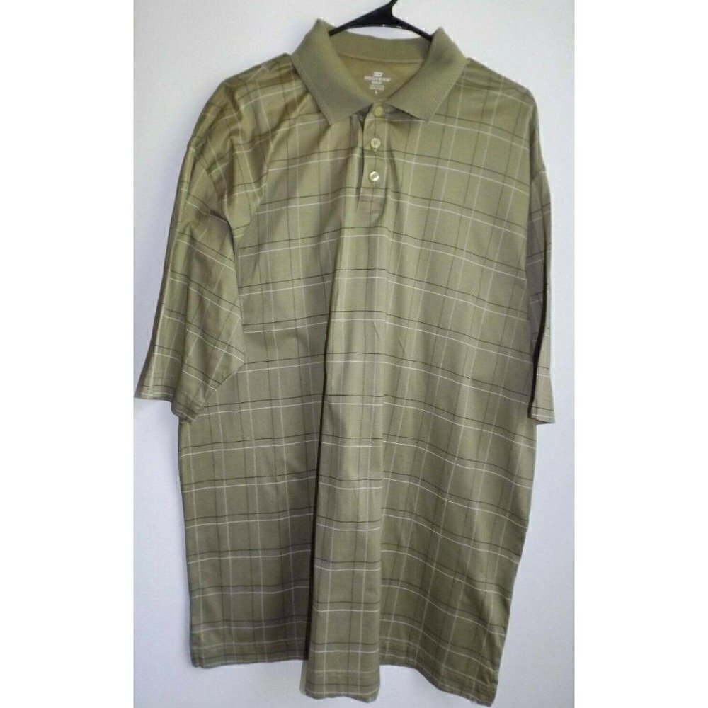 Dockers Golf L tan plaid short sleeve golf polo shirt 100% cotton